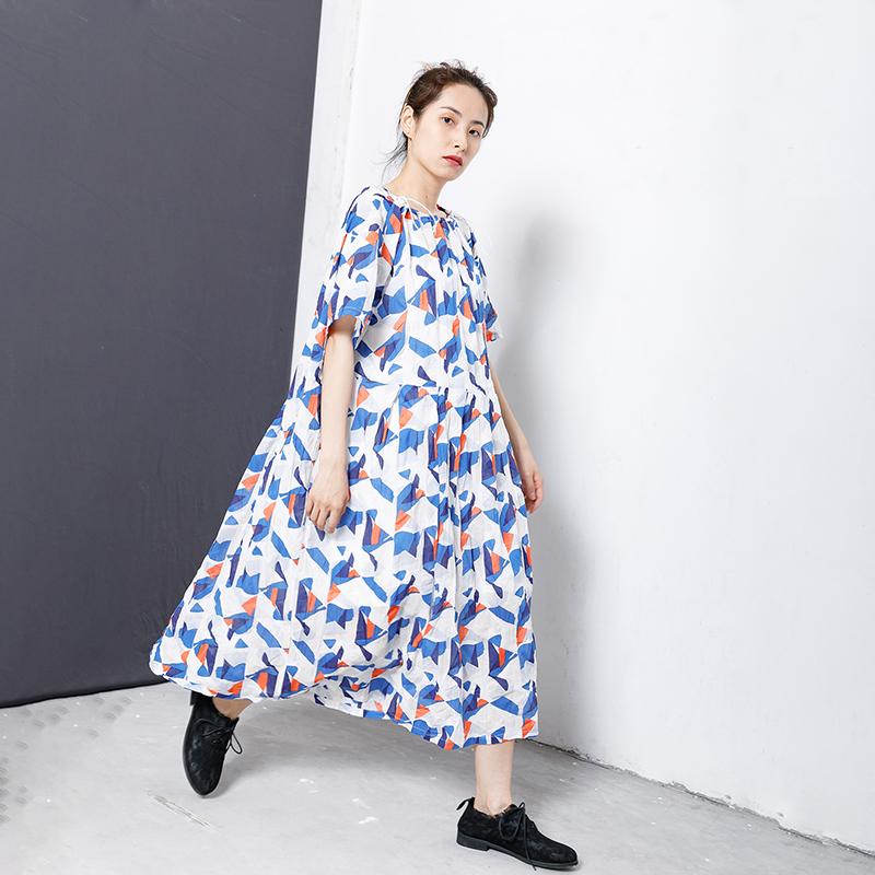 Geometric Print Adjustable Collar Midi Dress
