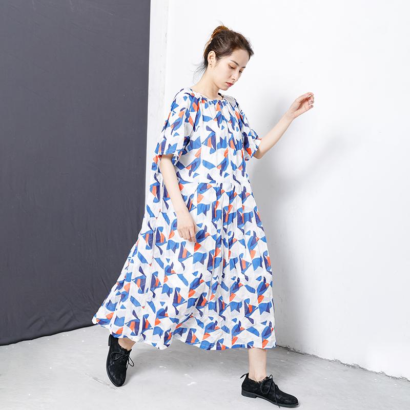 Geometric Print Adjustable Collar Midi Dress
