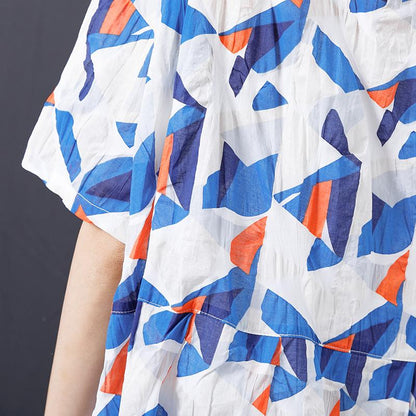 Geometric Print Adjustable Collar Midi Dress