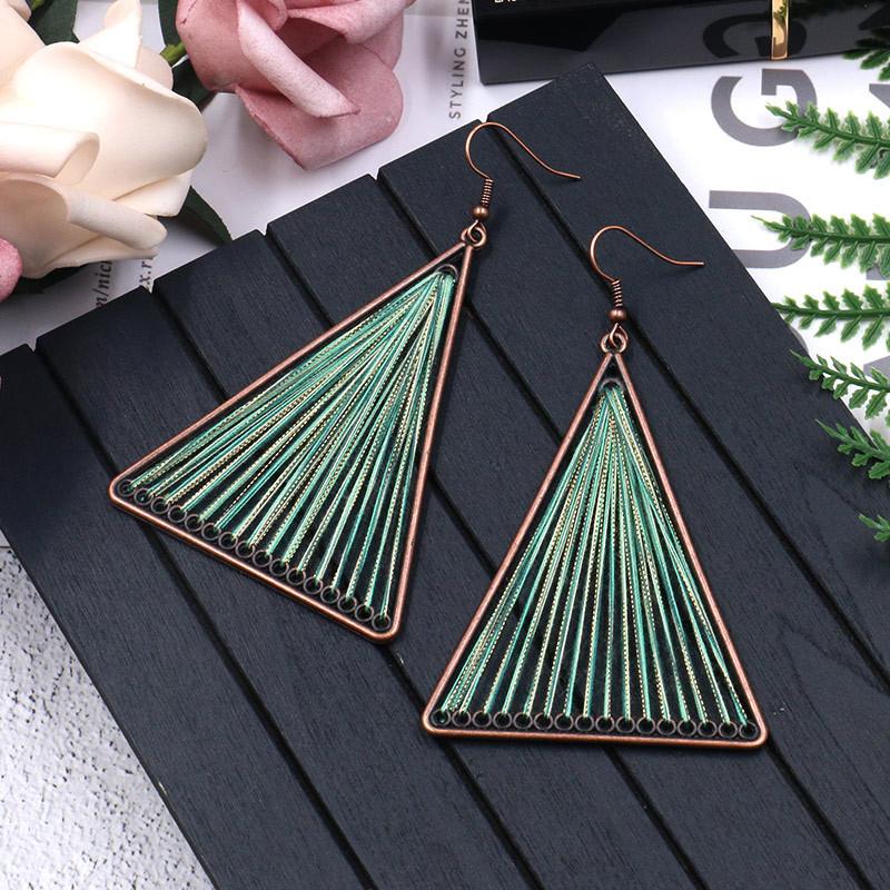 Geometric Triangle Gold Thread Tassel Earrings