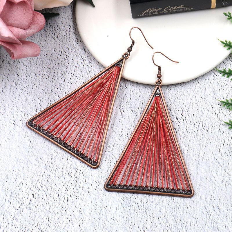 Geometric Triangle Gold Thread Tassel Earrings