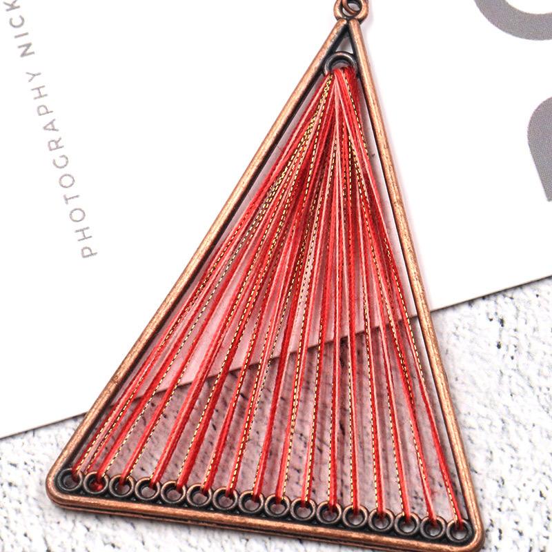 Geometric Triangle Gold Thread Tassel Earrings