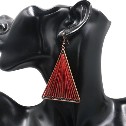 Geometric Triangle Gold Thread Tassel Earrings