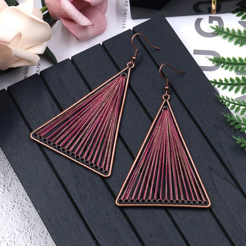 Geometric Triangle Gold Thread Tassel Earrings
