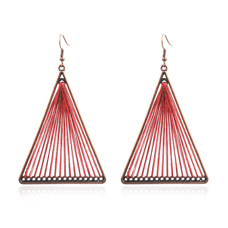 Geometric Triangle Gold Thread Tassel Earrings