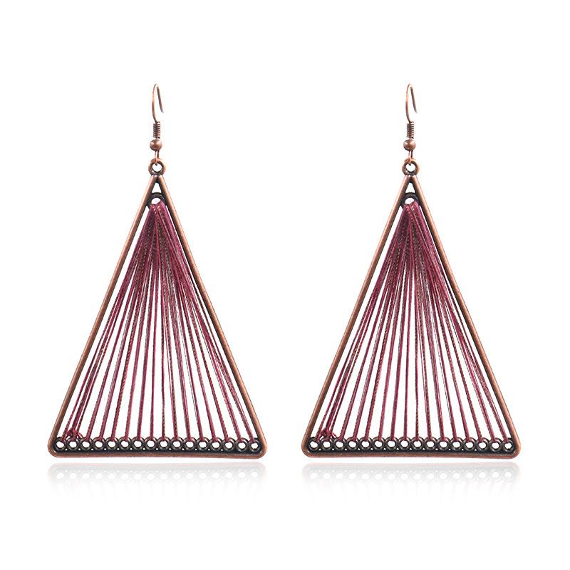 Geometric Triangle Gold Thread Tassel Earrings