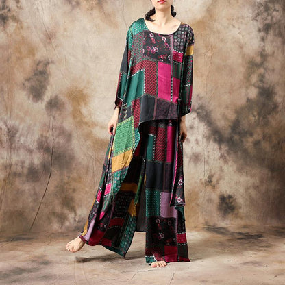 Ethnic Style Irregular Hem T-Shirt And Pants