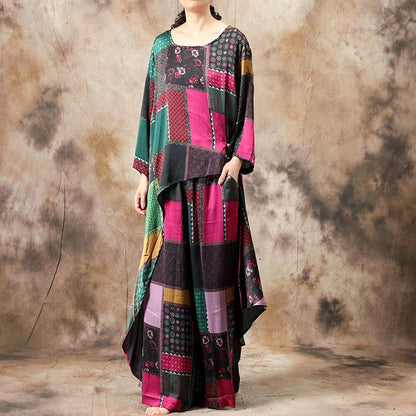 Ethnic Style Irregular Hem T-Shirt And Pants