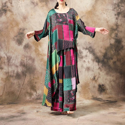 Ethnic Style Irregular Hem T-Shirt And Pants