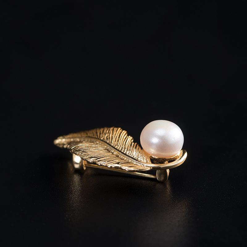 Gold-plated Feather Brooch