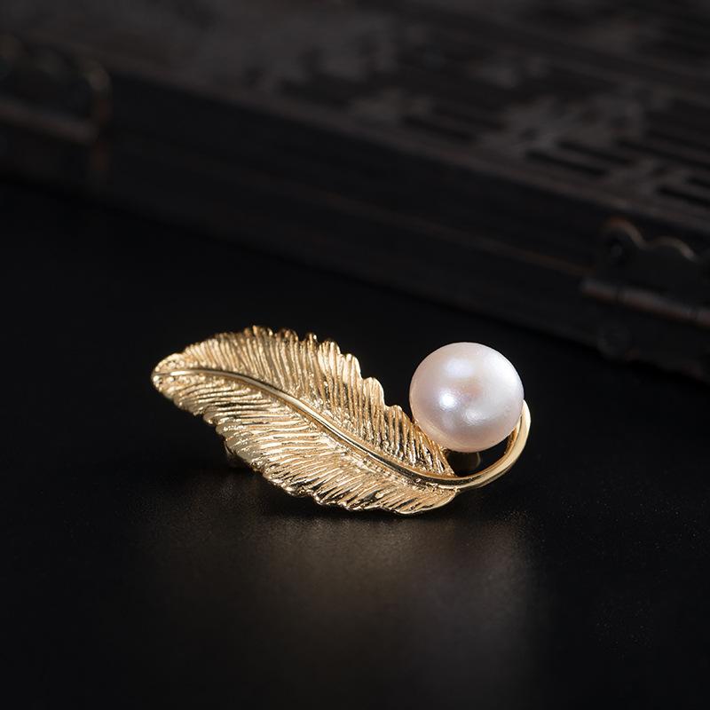 Gold-plated Feather Brooch