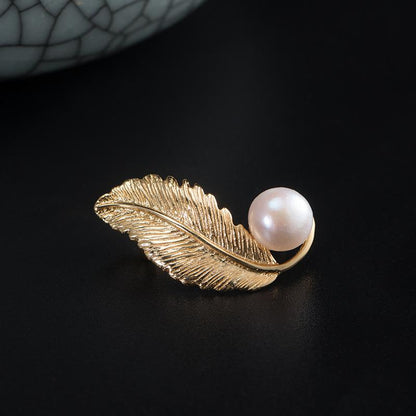 Gold-plated Feather Brooch
