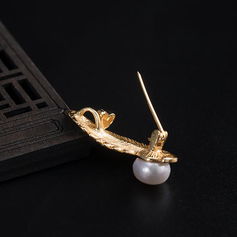 Gold-plated Feather Brooch