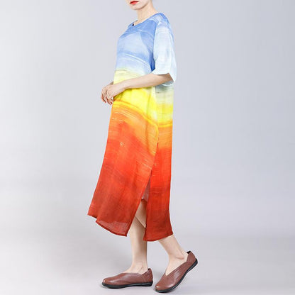 Gradient Color Split Elegant Casual Midi Dress