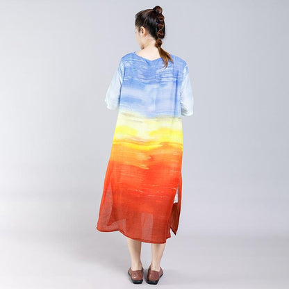 Gradient Color Split Elegant Casual Midi Dress