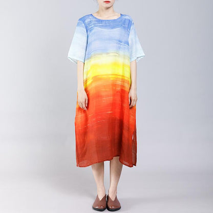 Gradient Color Split Elegant Casual Midi Dress