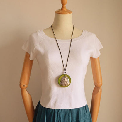 Green Wood Ring Alloy Pendant Necklace