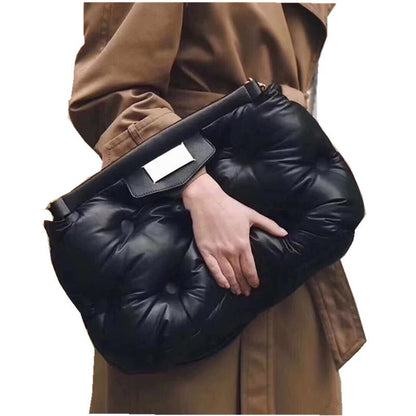 Letter Day clutches warm Down Feather Padded pillow party bag women luxury large big handbag 2019 black white color - Zebrant