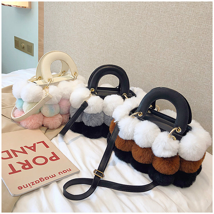 Women's Designer Soft Hair Ball Shoulder Bag