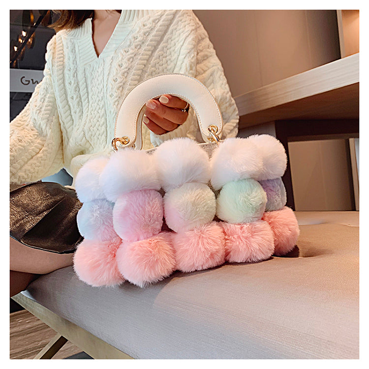 Women's Designer Soft Hair Ball Shoulder Bag