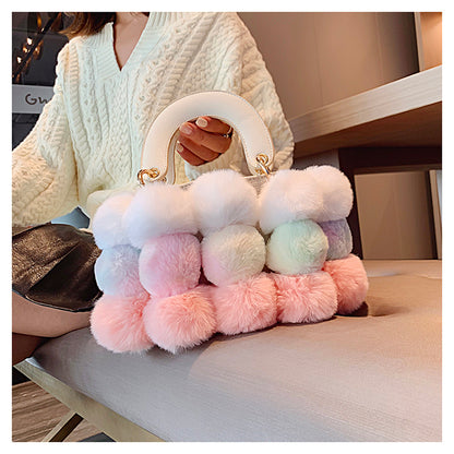 Women's Designer Soft Hair Ball Shoulder Bag