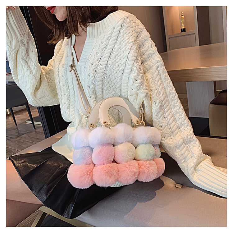 Women's Designer Soft Hair Ball Shoulder Bag