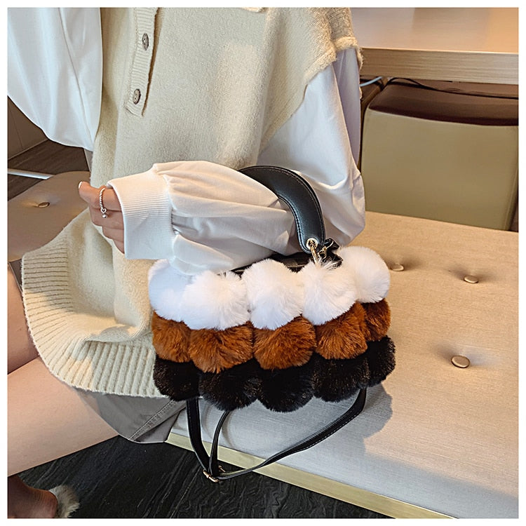 Women's Designer Soft Hair Ball Shoulder Bag