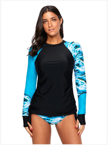 Long-Sleeved Swimsuit Round Neck Print Without Rim Bikini