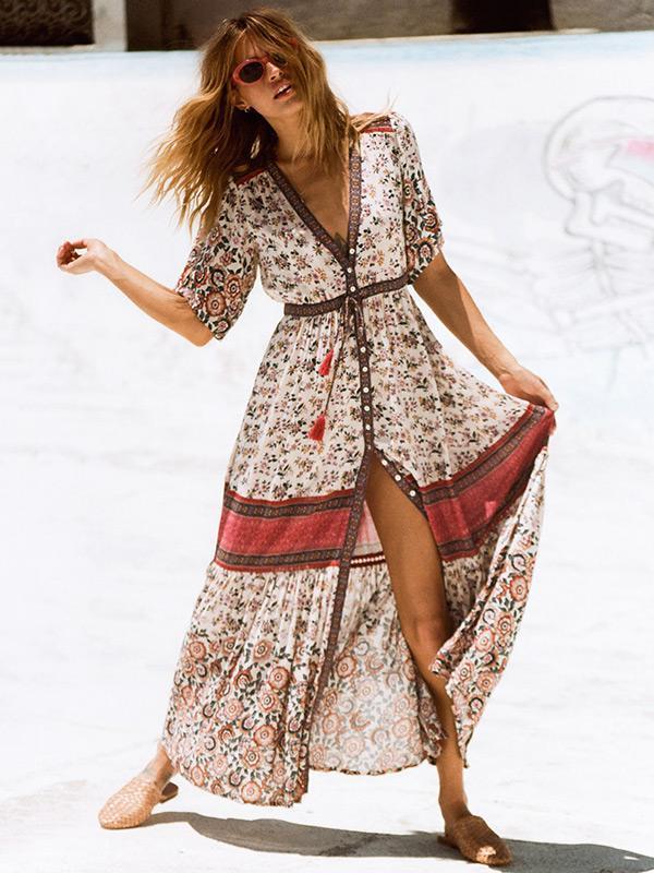 Printed Split-front Bohemia Maxi Dresses