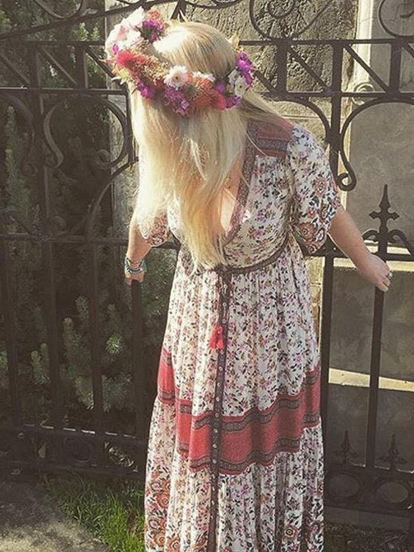 Printed Split-front Bohemia Maxi Dresses
