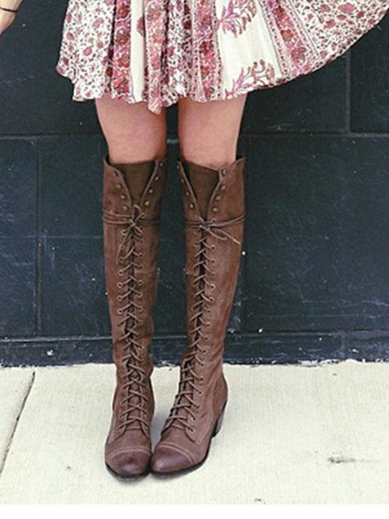 Fashion Rivet Bandage Thigh-high Boots Shoes