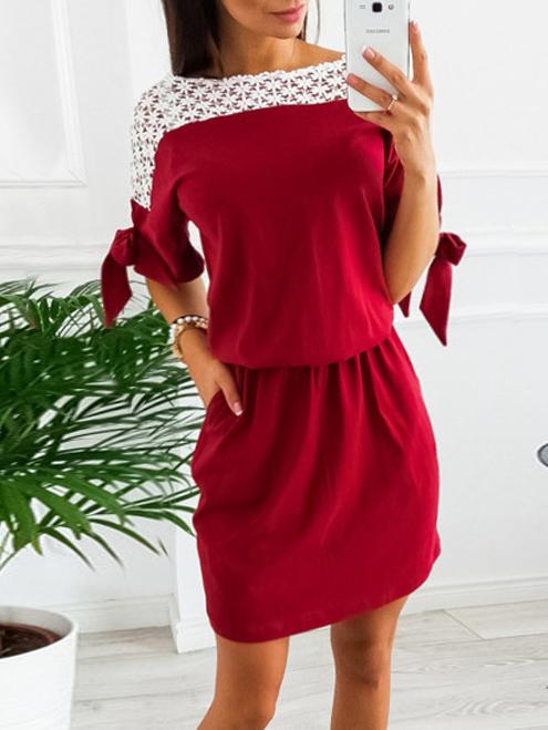 Lace Bodycon Waisted Bowknot Midi Dress