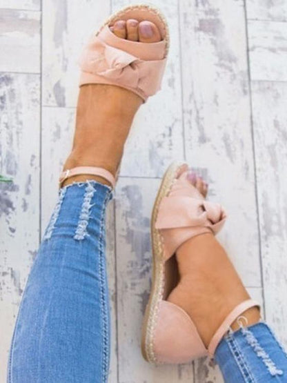 Solid Color Bowknot Low-heel Shoes