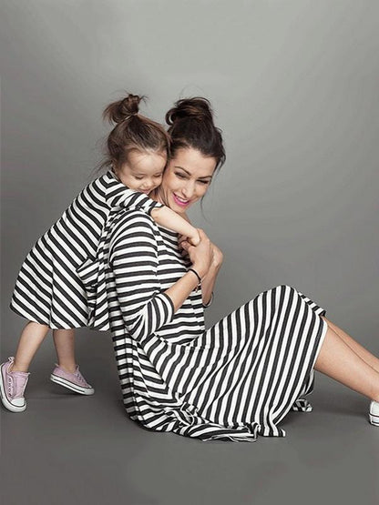 Half Sleeves Parent-Child Casual Dress in Stripes