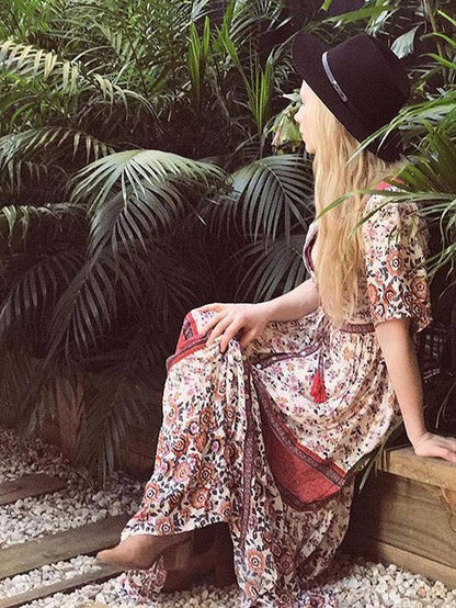 Printed Split-front Bohemia Maxi Dresses