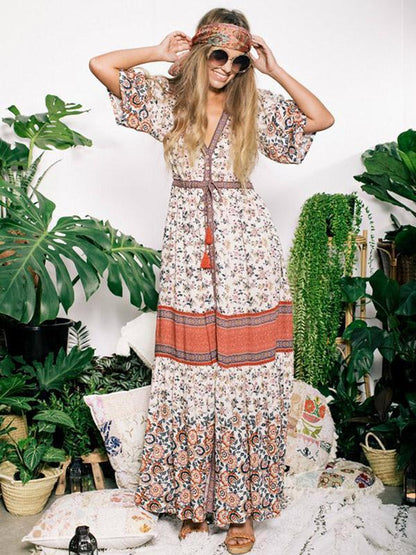 Printed Split-front Bohemia Maxi Dresses