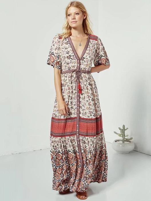 Printed Split-front Bohemia Maxi Dresses