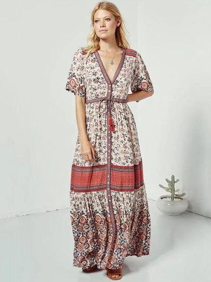 Printed Split-front Bohemia Maxi Dresses