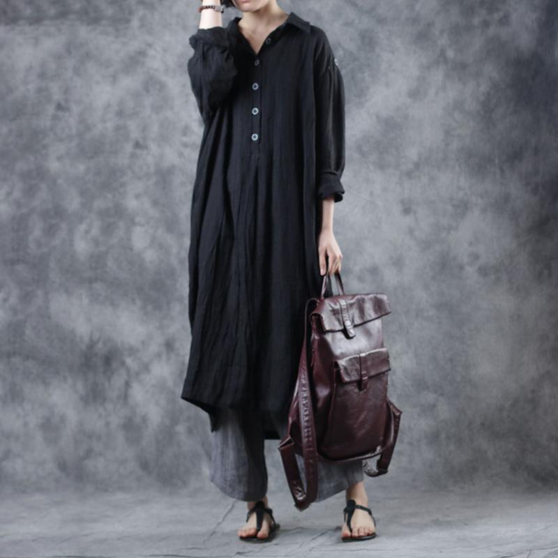 Half-Open Solid Color Hand-Dyed Shirt Dress