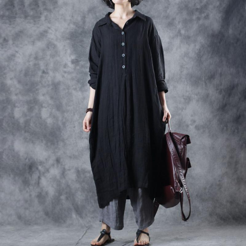 Half-Open Solid Color Hand-Dyed Shirt Dress