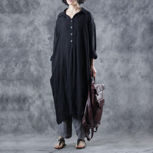 Half-Open Solid Color Hand-Dyed Shirt Dress