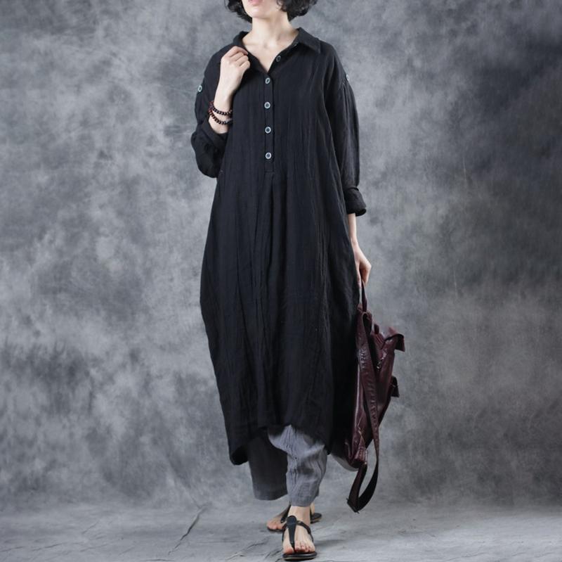 Half-Open Solid Color Hand-Dyed Shirt Dress