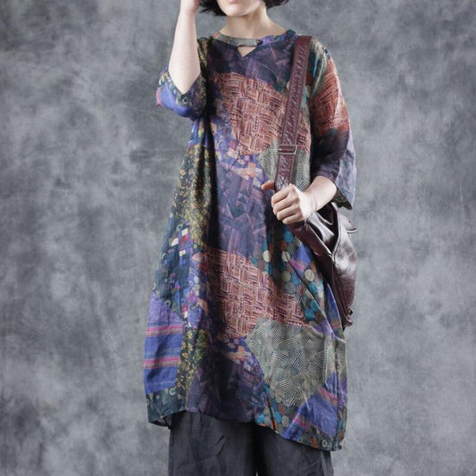 Half Sleeve Ramie Summer Casual Travel Dress