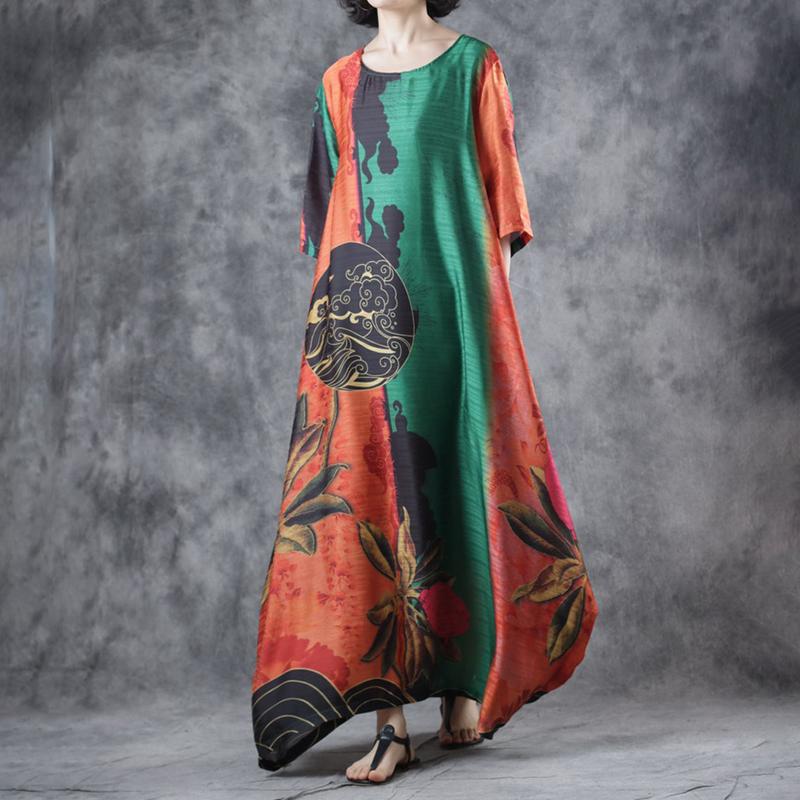 Half Sleeve Round Neck Loose Printed Dress