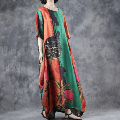Half Sleeve Round Neck Loose Printed Dress
