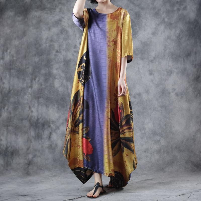Half Sleeve Round Neck Loose Printed Dress