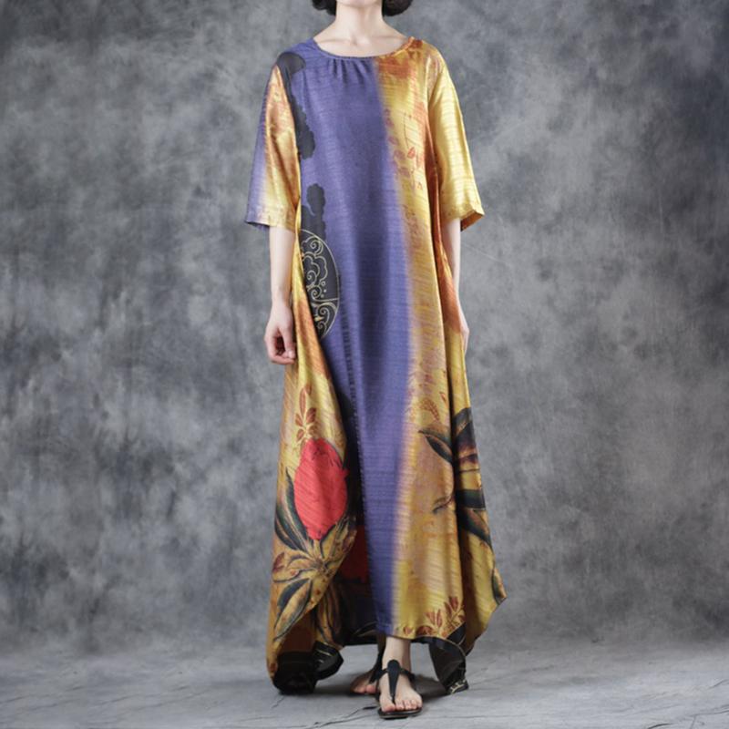 Half Sleeve Round Neck Loose Printed Dress