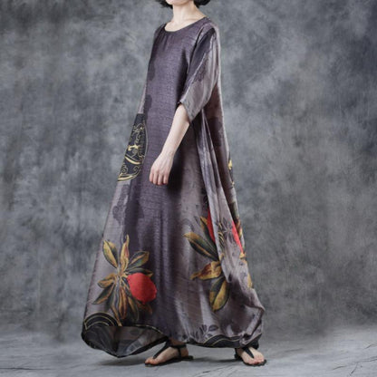 Half Sleeve Round Neck Loose Printed Dress