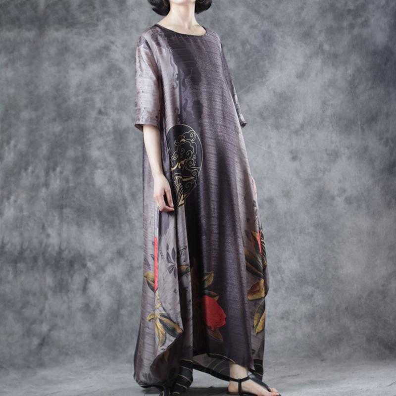Half Sleeve Round Neck Loose Printed Dress