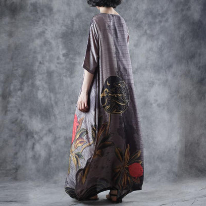 Half Sleeve Round Neck Loose Printed Dress